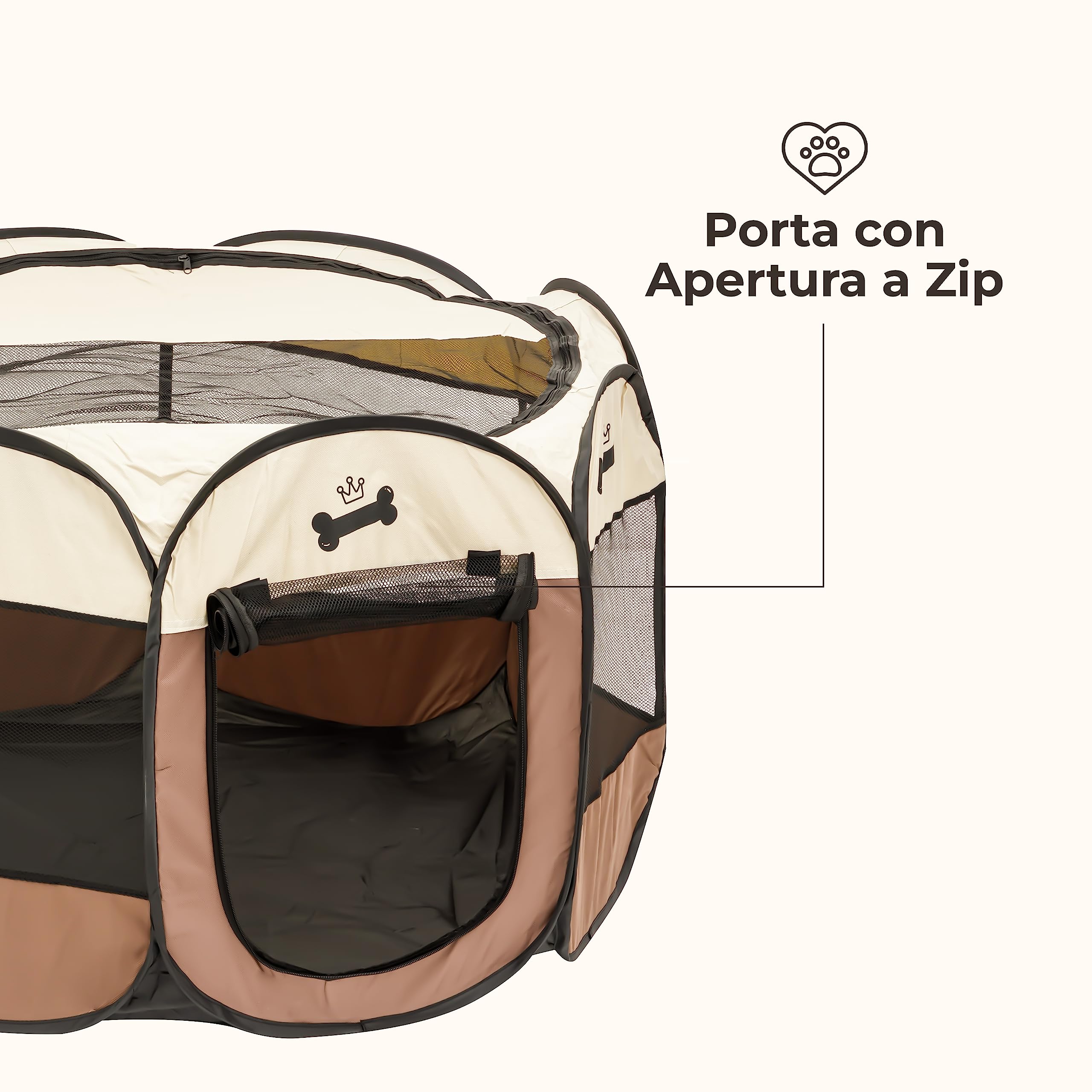 Baroni Home Recinto Pieghevole per Cani e Gatti da Interno e Esterno, Cuccia Salva spazio Trasportabile con Maniglia e Porta Apribile Confortevole con Borsa, Marrone, L, 96x60x45 cm