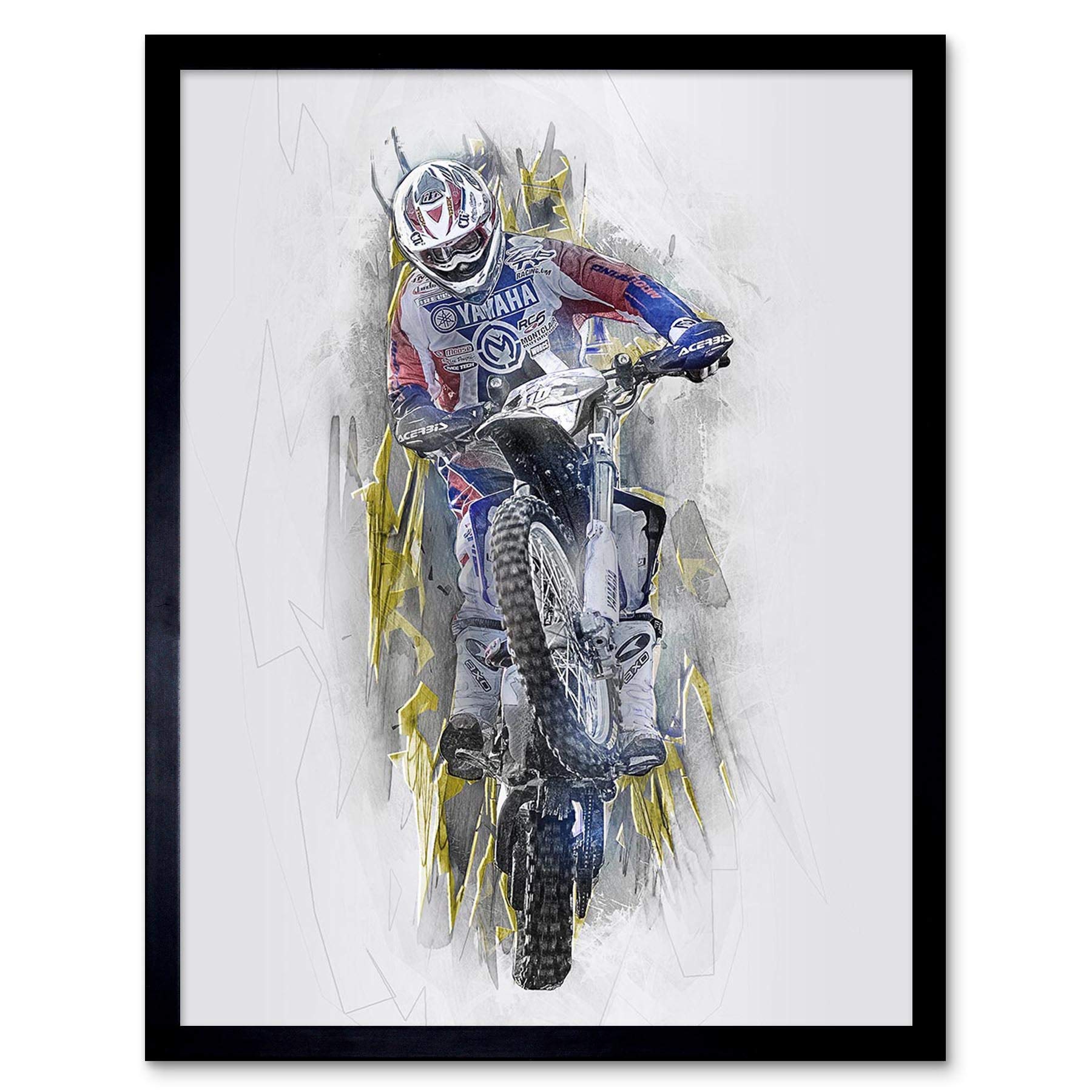 Wee Blue Coo Dirt Bike Motocross Sport Graphic Art Print Framed Poster Wall Decor 12X16 Inch