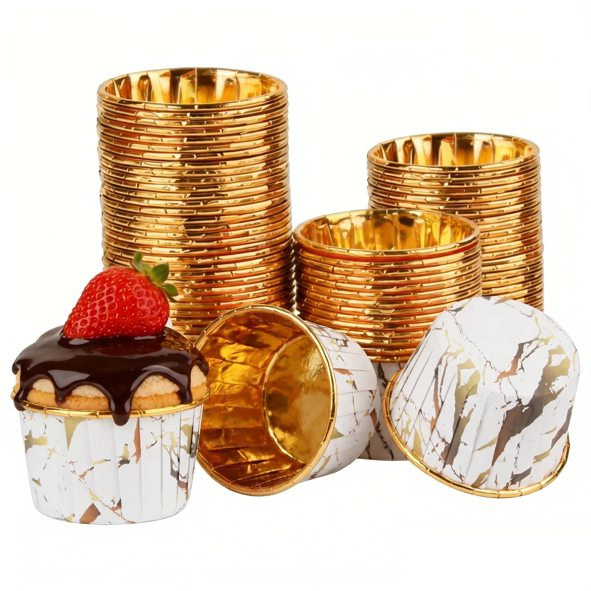 Foil Cupcake Cases, 150PCS Cup Cake Cases, 4.4×3.5cm Cupcake Cases Foiled Muffin Cases for Baking for Birthday Wedding Party(Marble Gold Pattern)