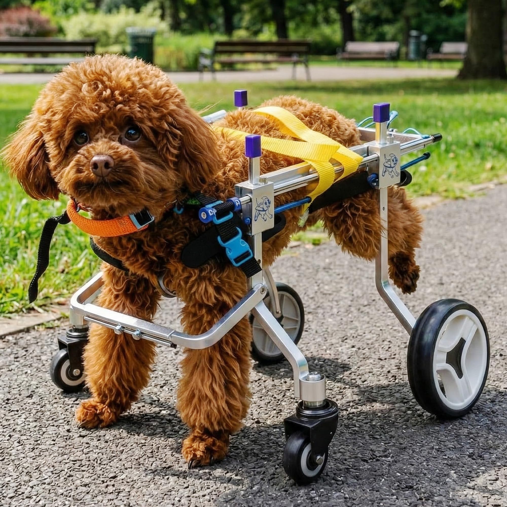 View 1 of LetPetRun Four-Wheeled Adjustable Dog Wheelchair, Lightweight Mobility Bicycle Trailer for Disabled Pets, Easy to Assemble, Supports Walking and Exercise (XS)