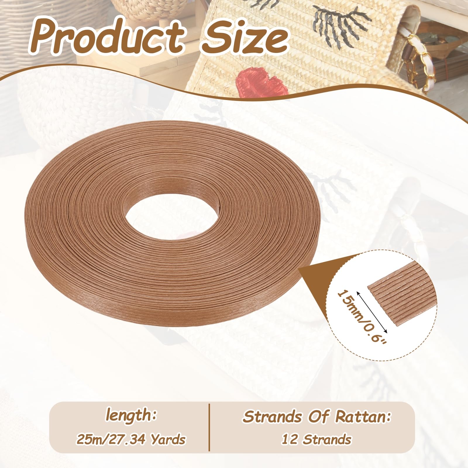 PATIKIL 27.3 Yards x 0.6" Paper Rattan Weaving Cane - Image 2
