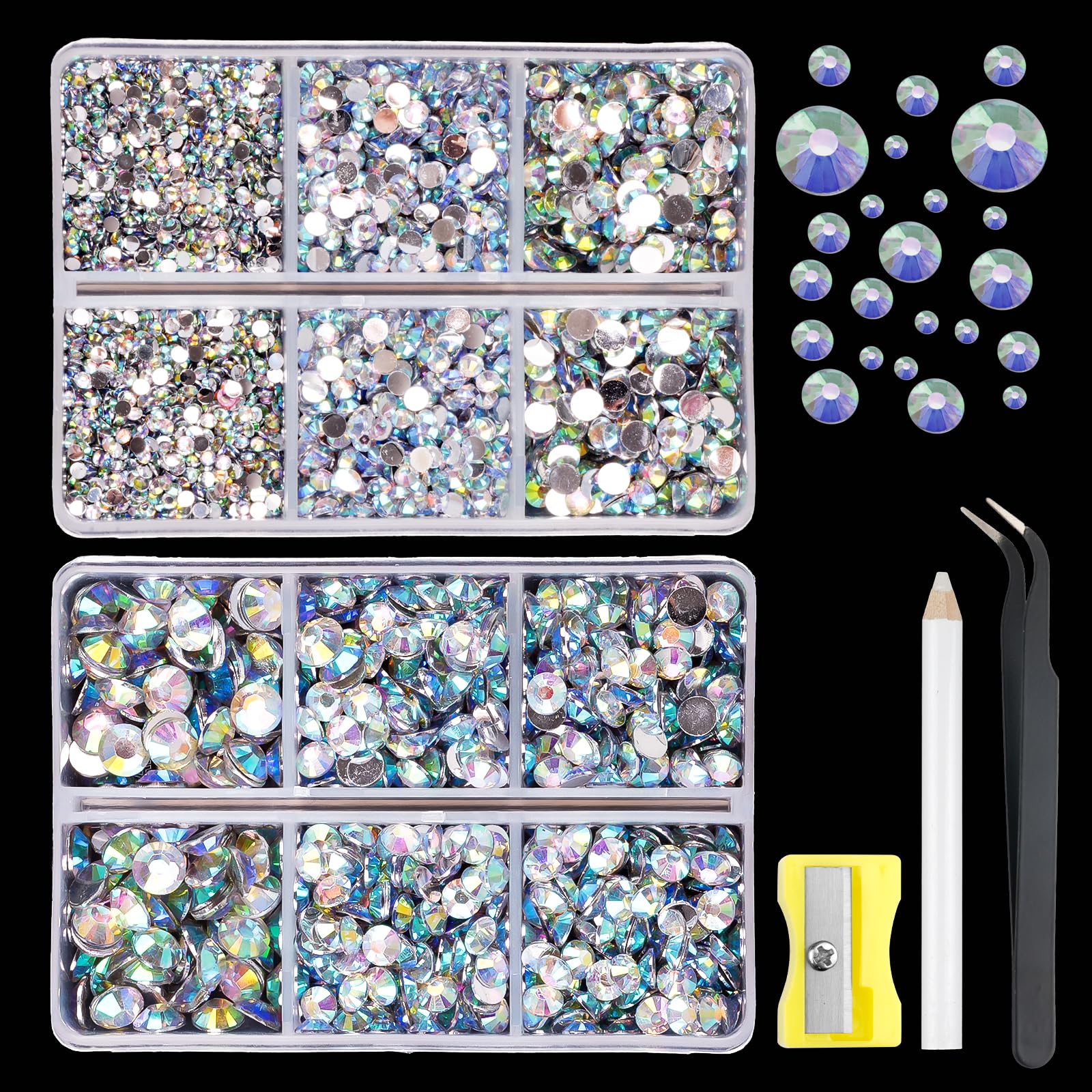 6530 Pcs Crystal Rhinestones for Crafting, Clothes & Nails - Hotfix Rhinestones with Tweezers, Wax Pencil, Sharpener & Jewels for DIY Nail Art