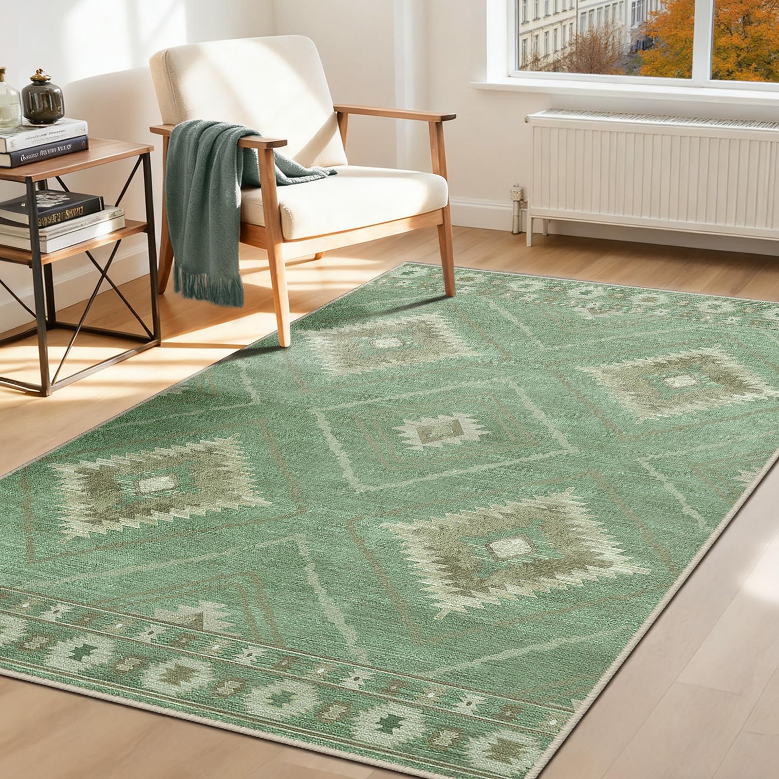 DEFYNEE Machine Washable Rugs for Living Room, 90x150 cm Kitchen Rugs Non Slip, Rugs for Hallway, Moroccan Rug for Living Room, Hallway, Bedroom, and Kitchen, Sage โ image 1