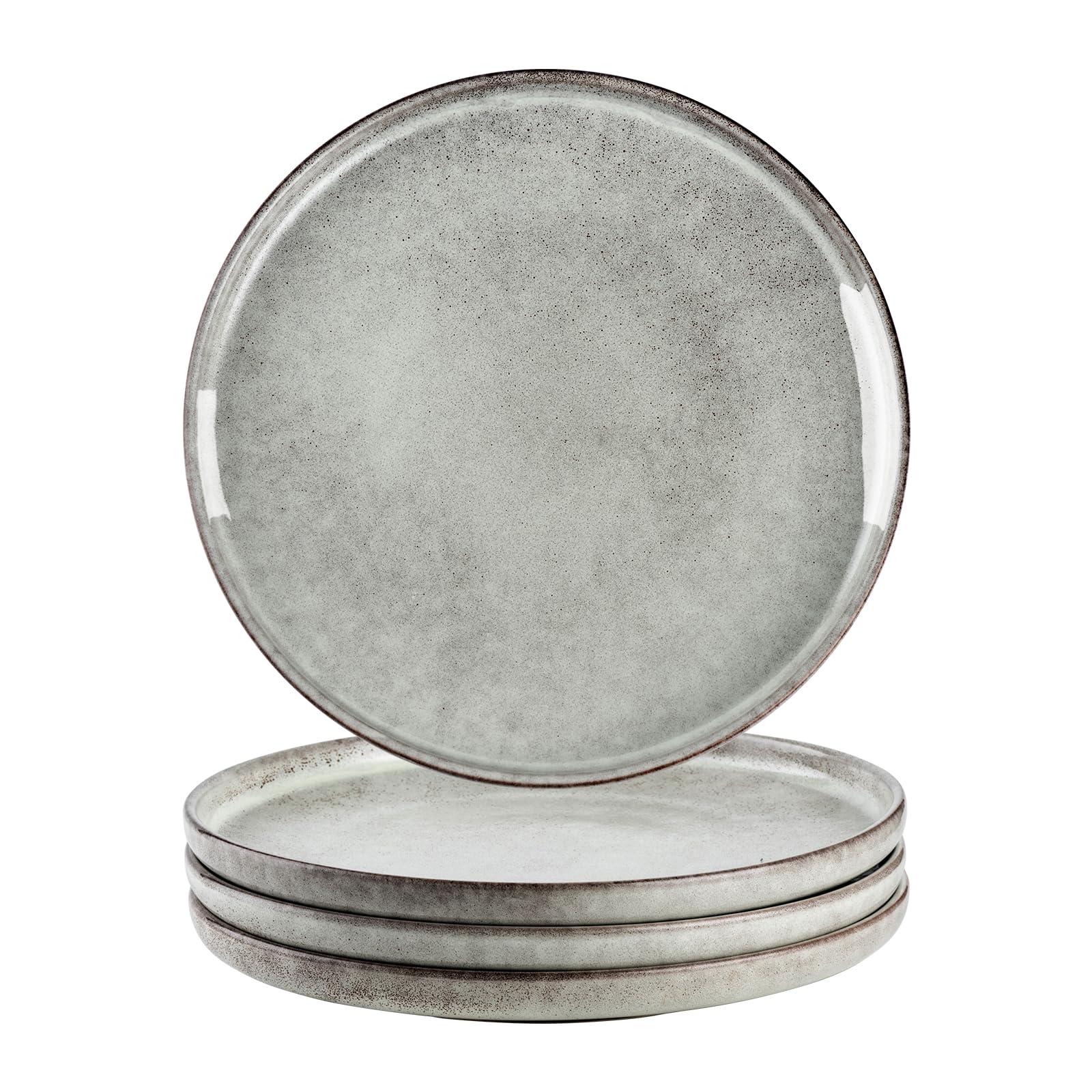 Henten Home 10 Inch Ceramic Dinner Plates, Porcelain Steak Plates Set of 4, Fluted Round Plates for Kitchen, Pasta, Salad Stonware Dishes, Scratch Resistant (Grey)