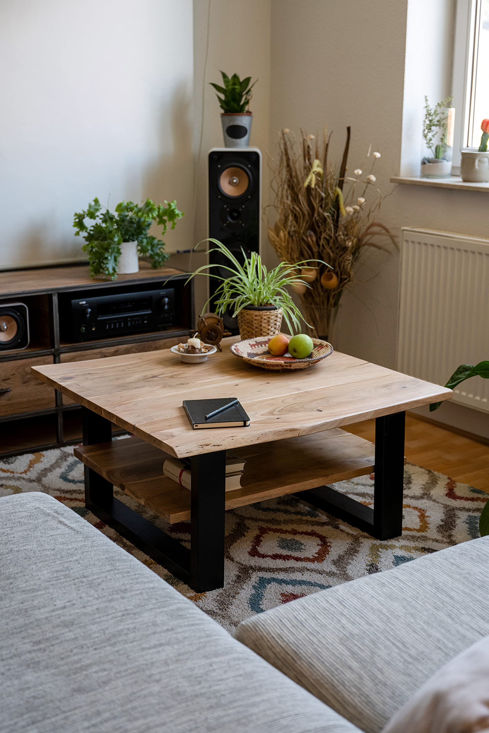 SAM B-Ware Couchtisch 90x90 cm Philipp, Akazie Natur, U-Gestell Schwarz