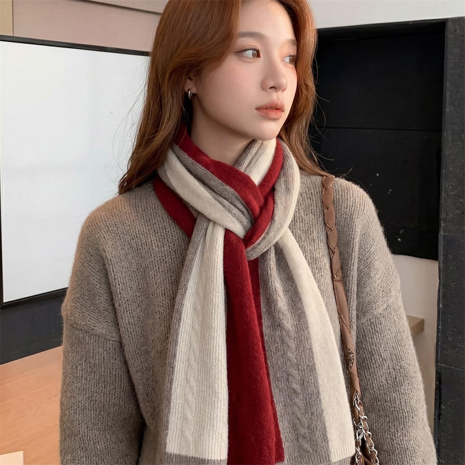 Sciarpa Lana Pura Colorblock Collo Scialle Inverno Accessorio Unisex