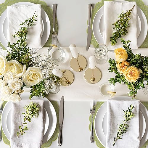 Miniatura 5 de Juego de 6 manteles individuales de algodón y lino, 15 pulgadas, manteles individuales de tela festoneada con bordado de flores de doble capa,