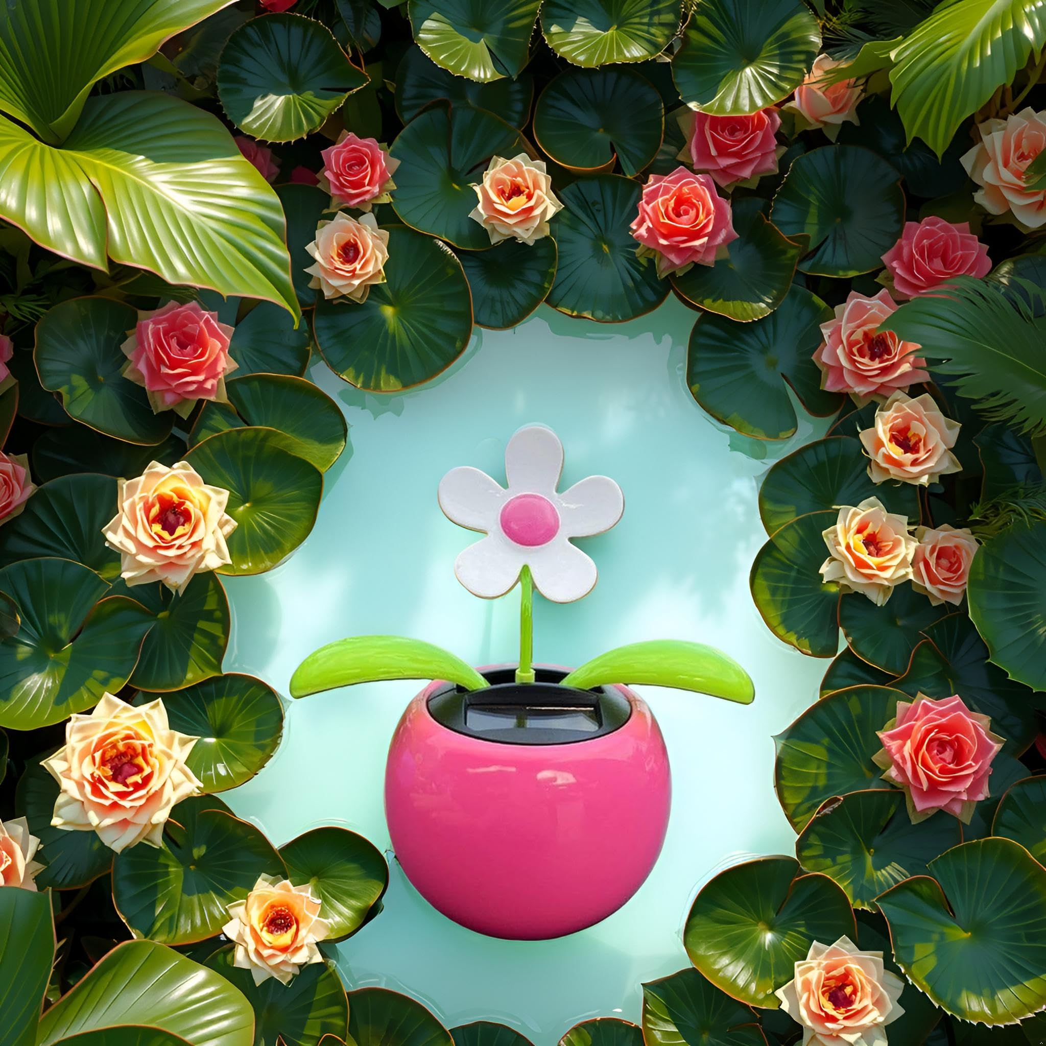Décoration Voiture Fleur Dansante Solaire - Pot De Fleurs Amusant Tableau De Bord