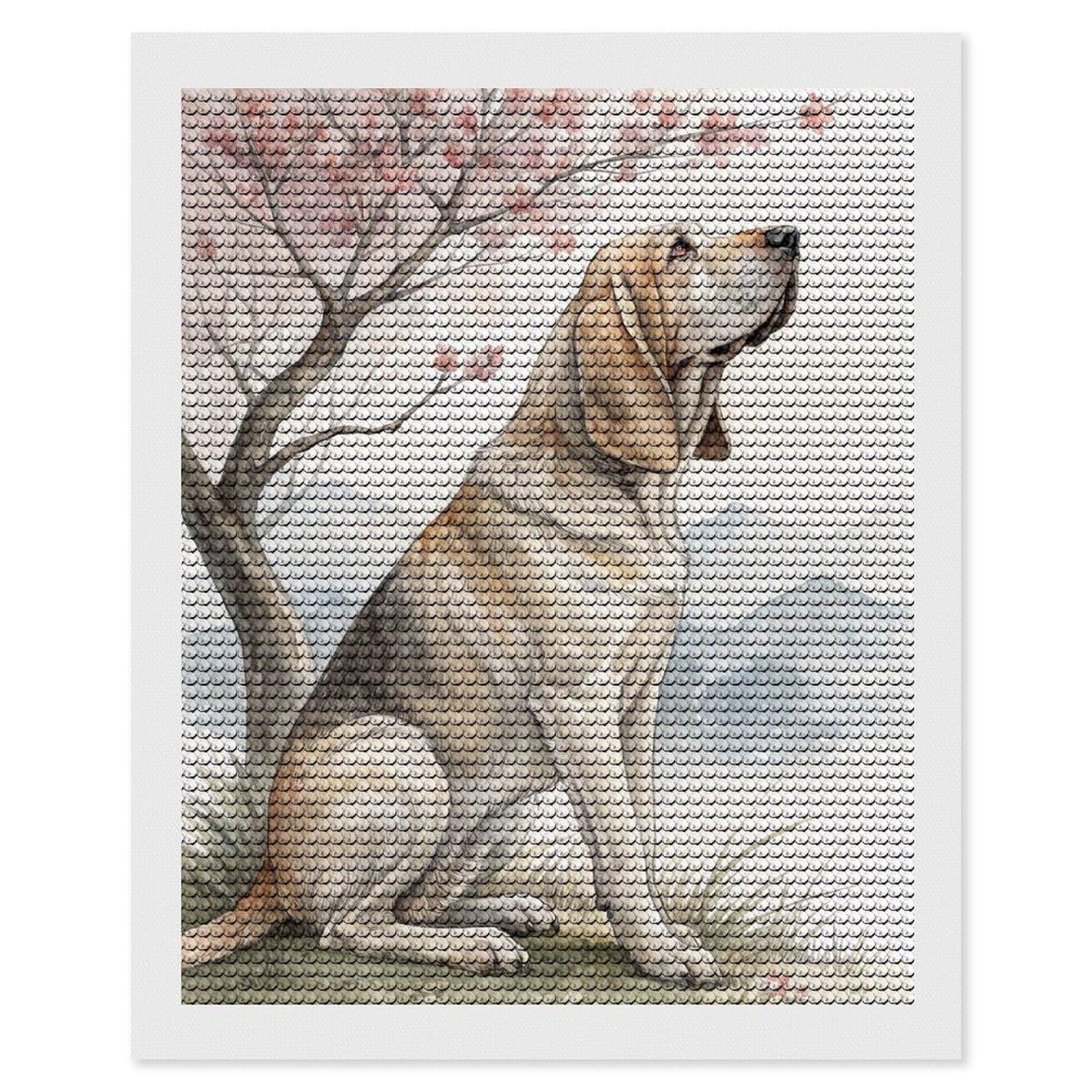 Junmoney Bloodhound Under A Cherry Blossom Tree Diamond Painting Canvas Set 16"x20", Mindful Craft Activity, Nice Detail and Sparkle, Farmhouse Decor, Birthday Gift