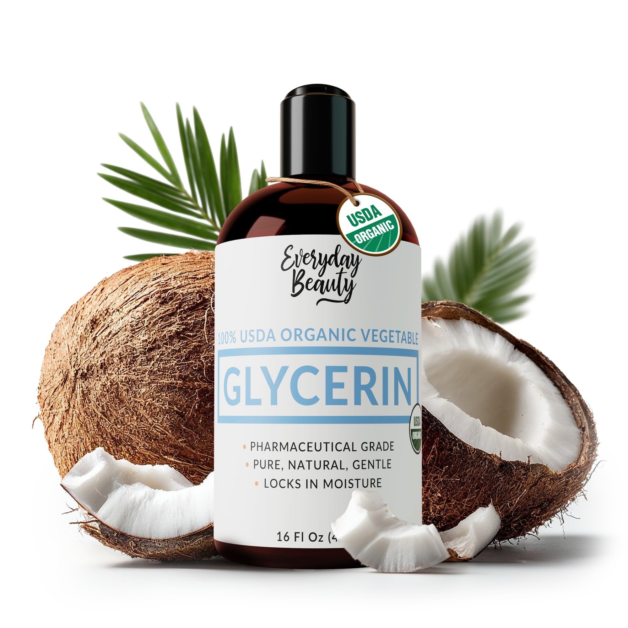 100% Organic Glycerin – USDA Certified - Perfect for DIY Beauty Products, Crafts, and Formulations – Derived From Coconut – Skin and Hair Moisturizer for Deep Hydration – 16 Fl Oz – By Everyday Beauty