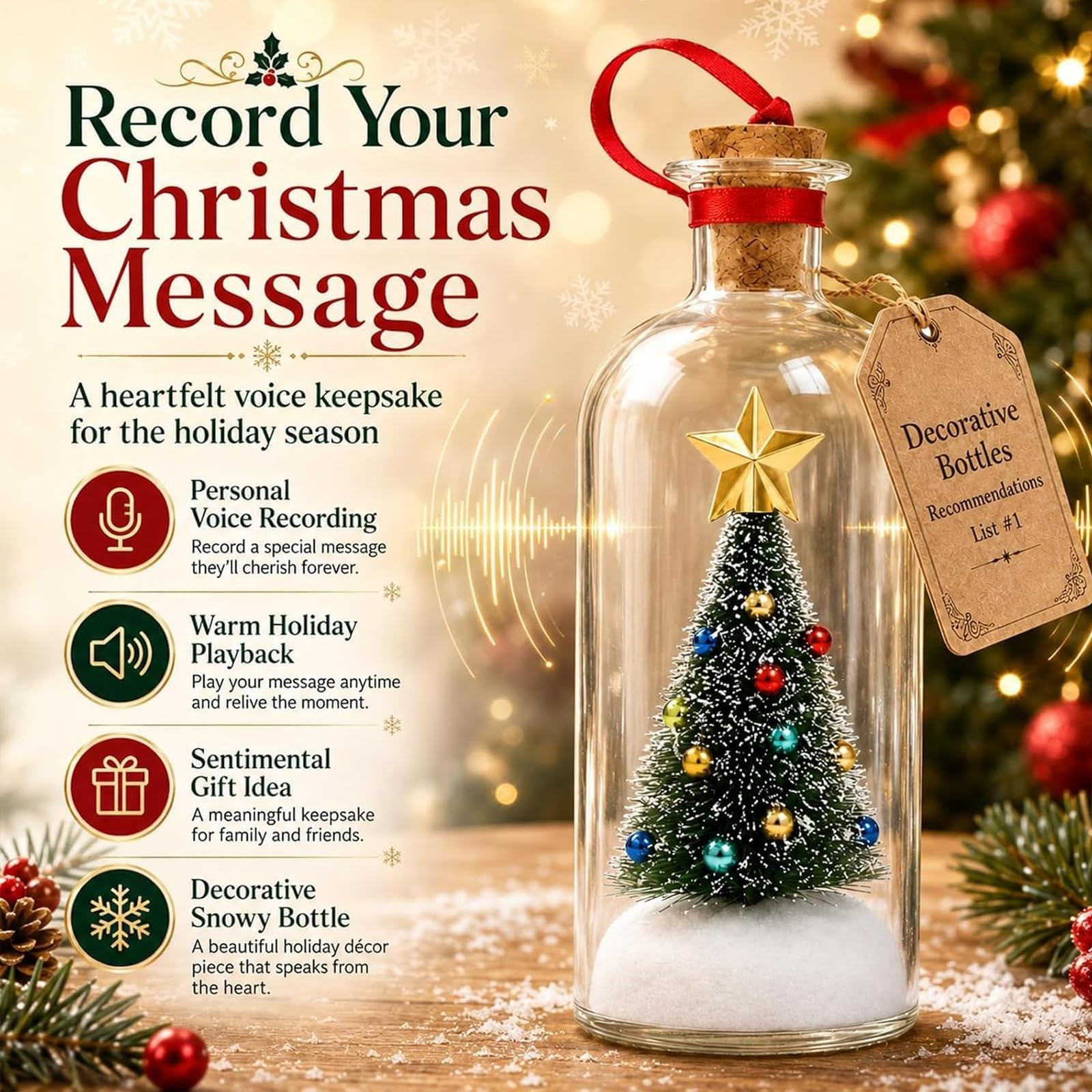 Albero di Natale registrabile in bottiglia con registrazione di 30 secondi