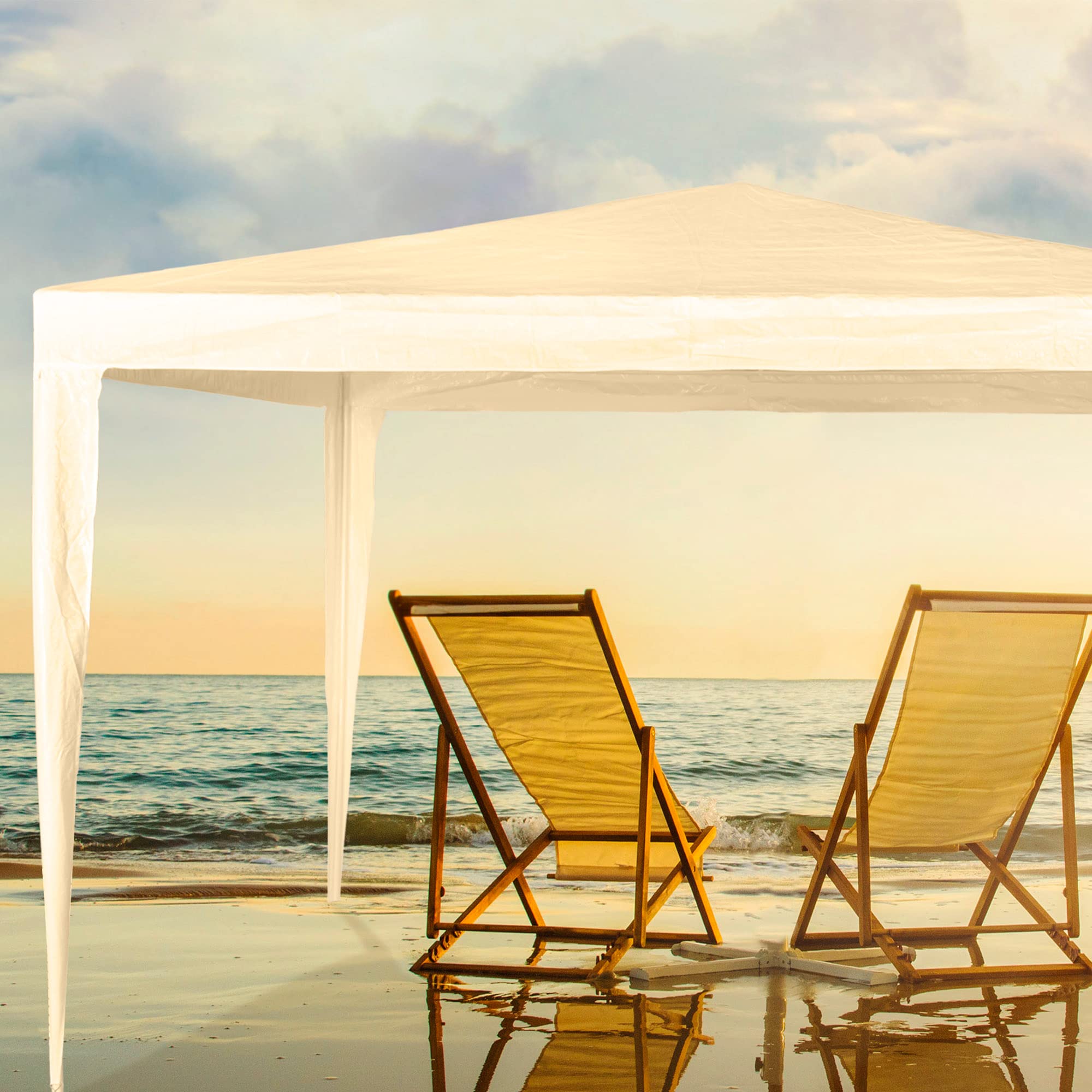 AKTIVE Tente Démontable Blanche 3X3 M pour Jardin, Terrasse ou Plage, Gazebo Extérieur, Structure Acier, Toiture Polyéthylène, Résistante, Imperméable 90 g, M², Montage Rapide sans Outils (53857)