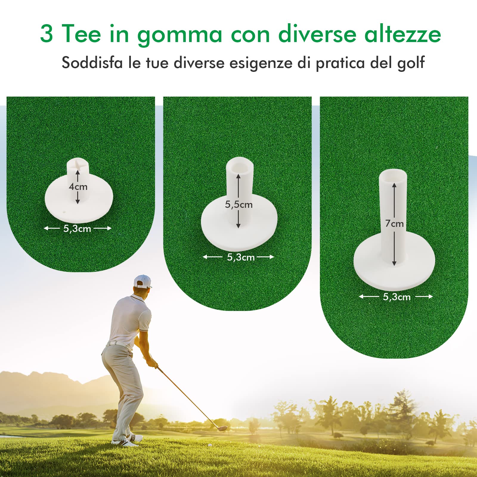 COSTWAY Tappetino da Golf Pratica 150 x 100 x 2,7 CM, Tappetino per Allenamento Golf con Erba Sintetica e 2 Fori, 3 Tee, Putting Mat Green per Uso Interno ed Esterno