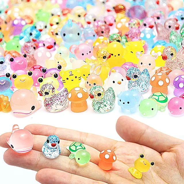 133PCS Mini Resin Animals - Glow in Dark Glass Animal Figurines for Fairy Gardens