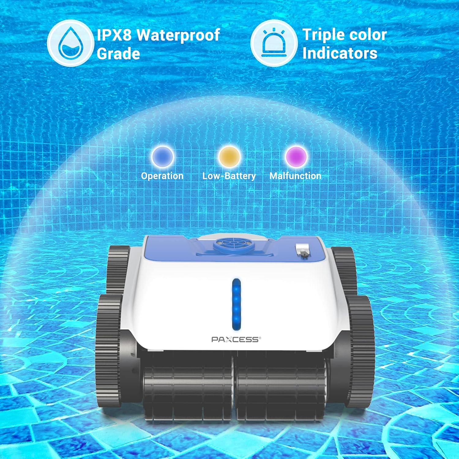 Robotic pool cleaner with triple color indicators for status