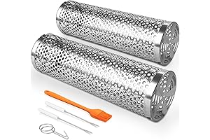 2 Pcs Grill Basket 304 Stainless Steel, Rolling Grill Baskets for Outdoor Grilling