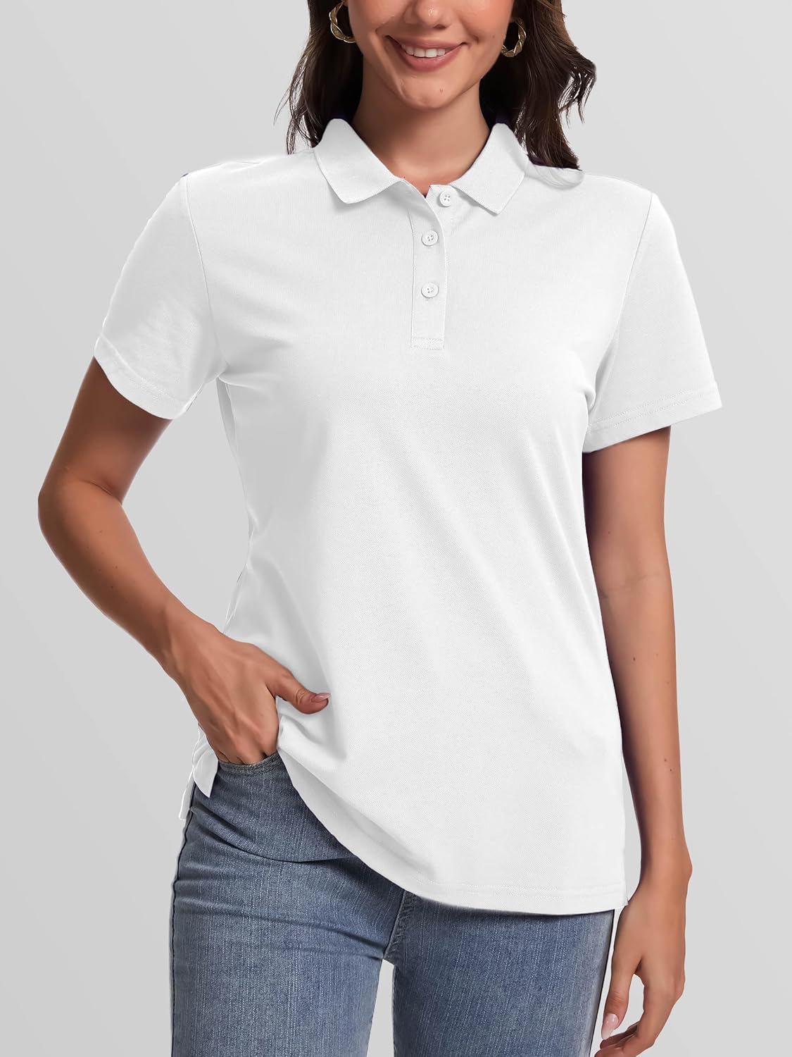 SMENG Women's Polo Shirts Cotton Pique Short Sleeve Collared 3 Button Summer Tops Work,Casual,Golf Shirt - Image 3
