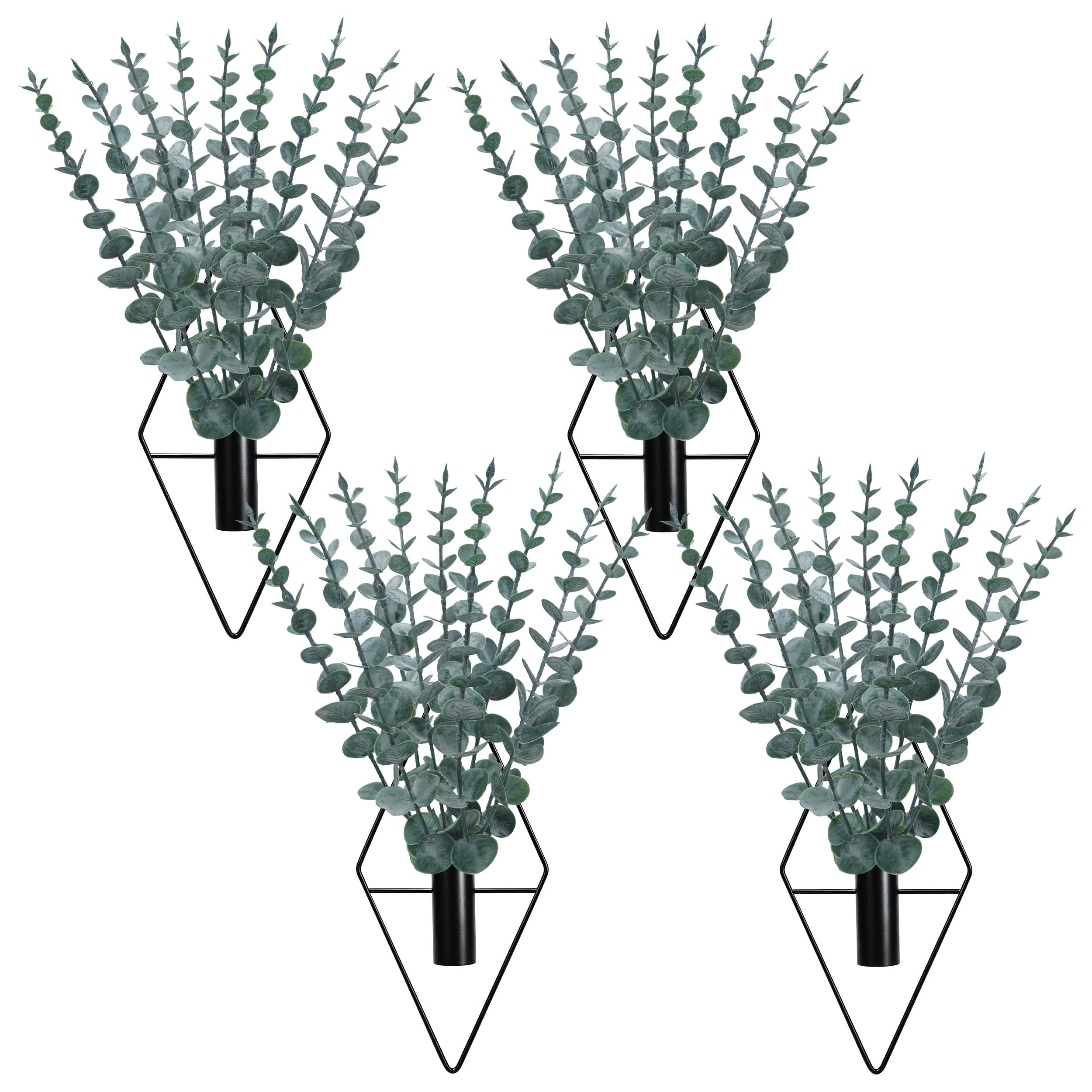 Der Rose Wall Decor 4 Pack Iron Wall Planter Vase with Eucalyptus Stems