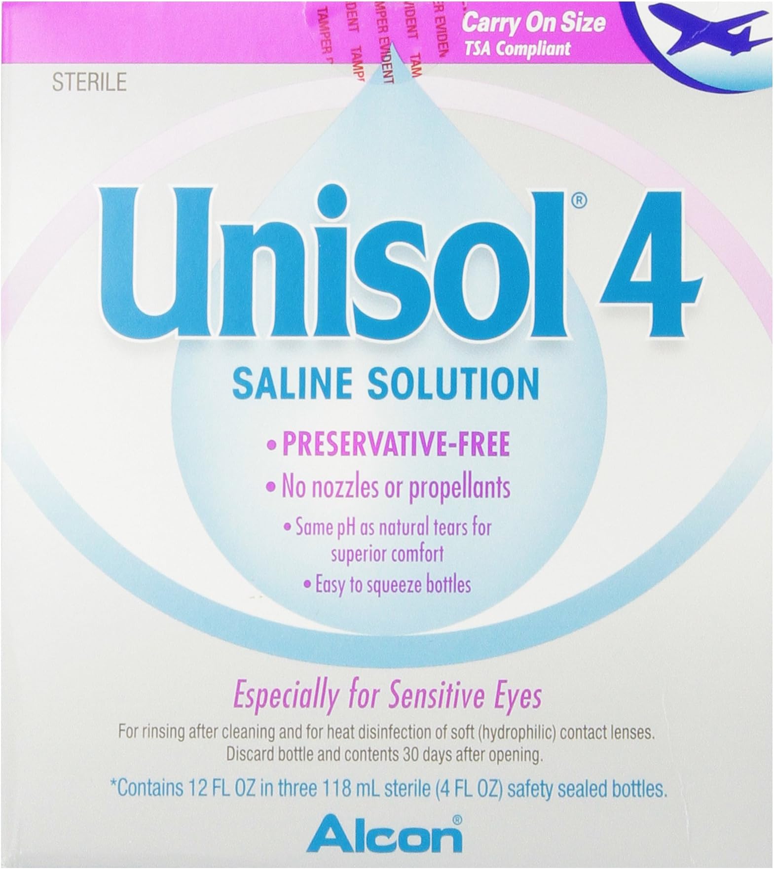 Unisol 4 Preservative Free Saline Solution, 12 Fluid Ounce Total (1 Package)