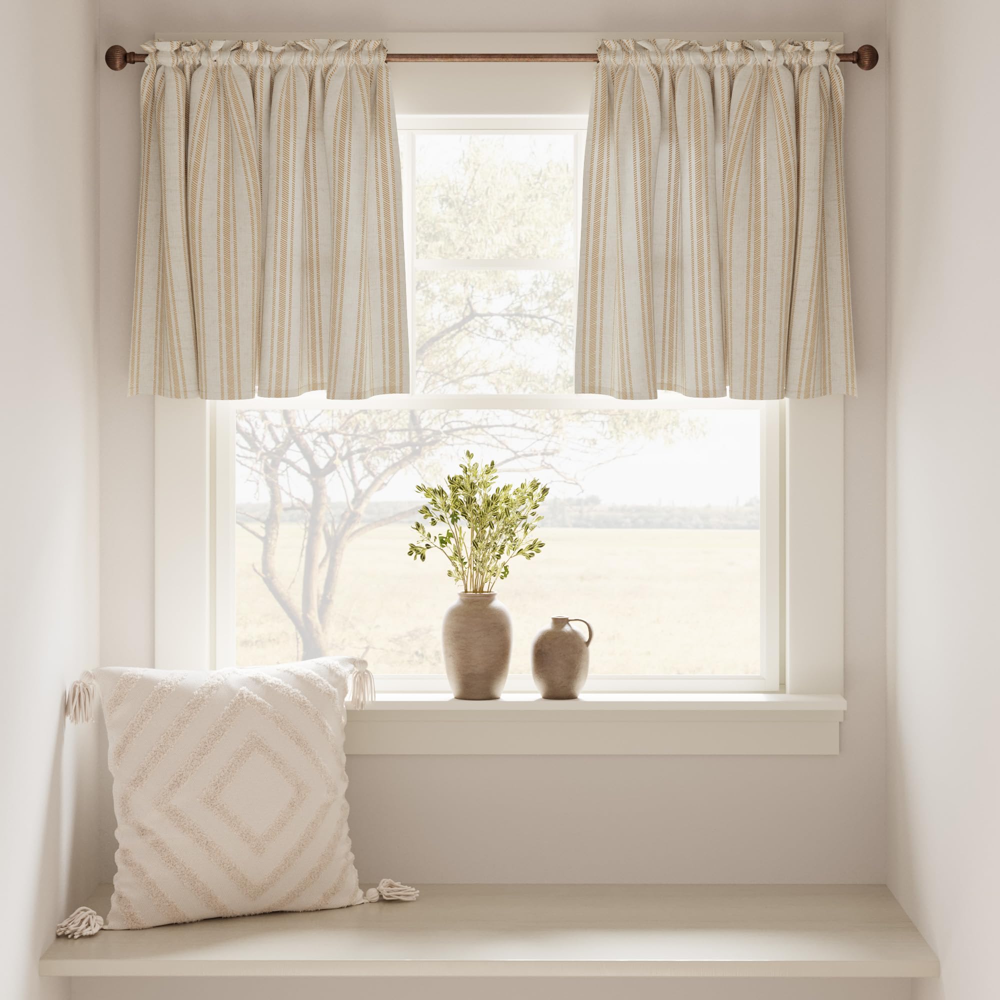 TOPICK Light Filtering Privacy Kitchen Curtains 24 Inch Drop, Linen Look Rod Pocket Cafe Curtains - Image 2