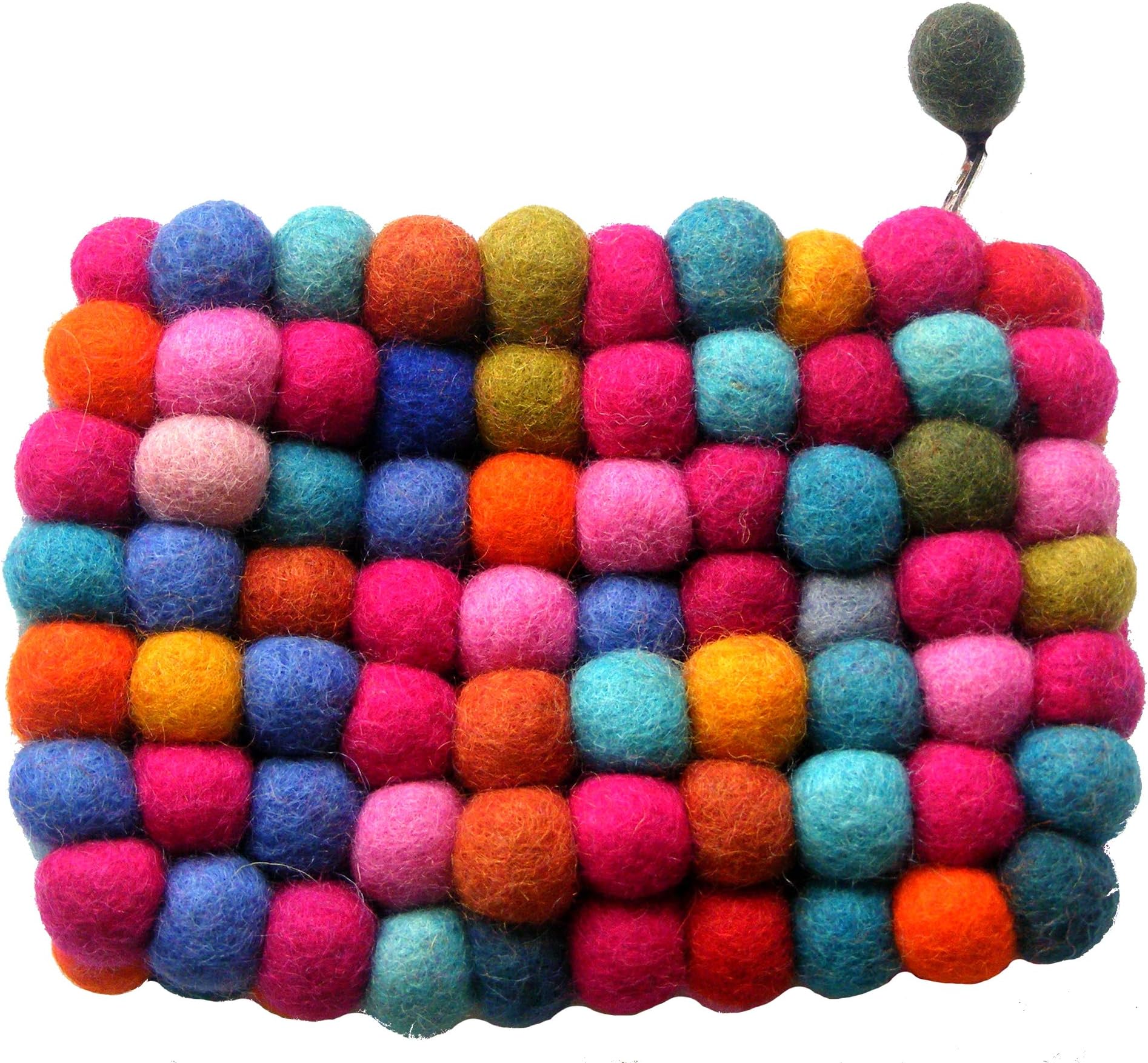 One World is EnoughRainbow felt ball purse - 100% fairtrade felt - Handmade in Kathmandu, high in the Himalaya