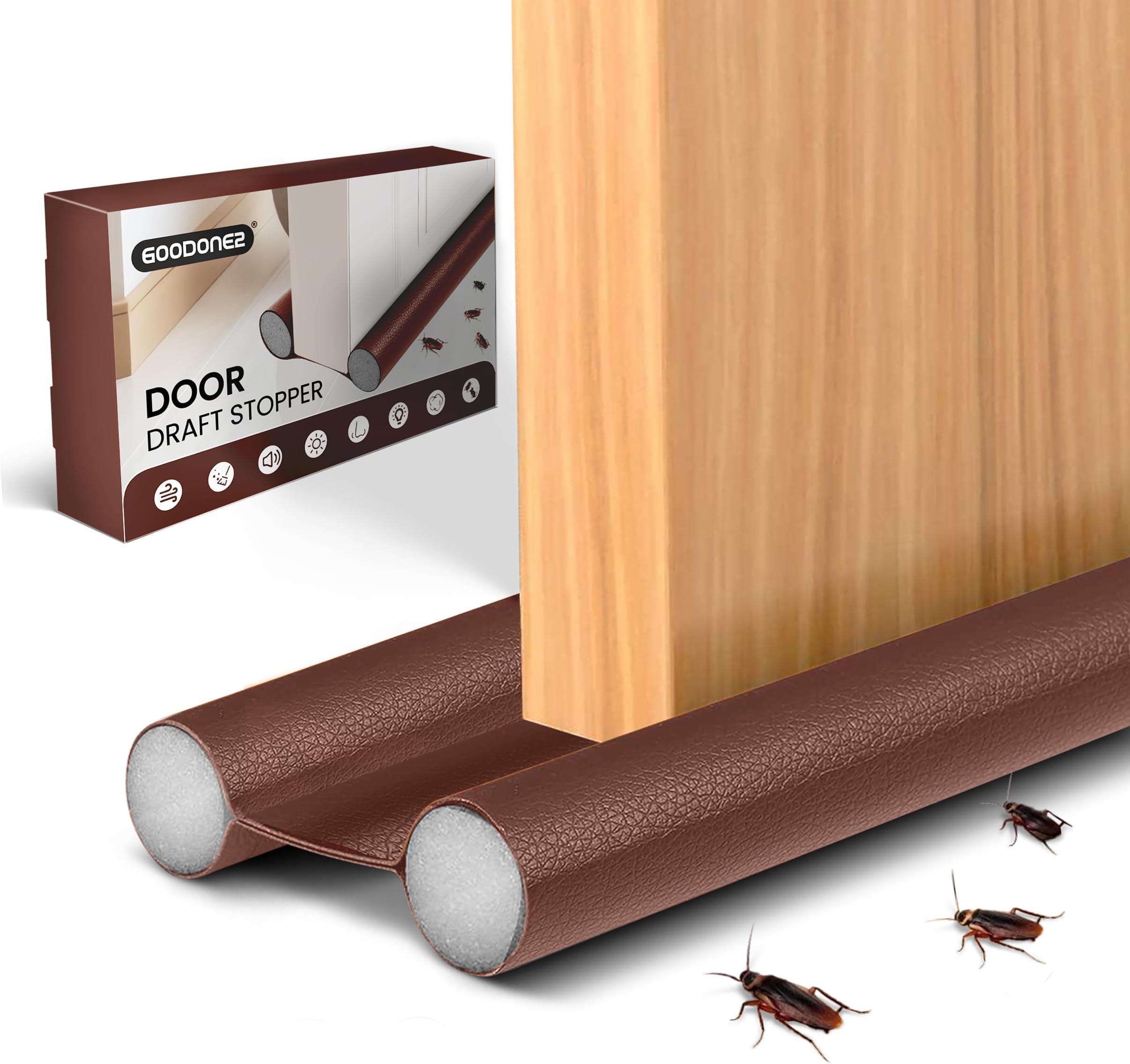 GOODONE2 Door Draft Stopper 37inch, Insulator Door Sweep, Weather Stripping, Noise Blocker, Strong Adhesive, Window Breeze Blocker Adjustable Door Sweeps (Brown)