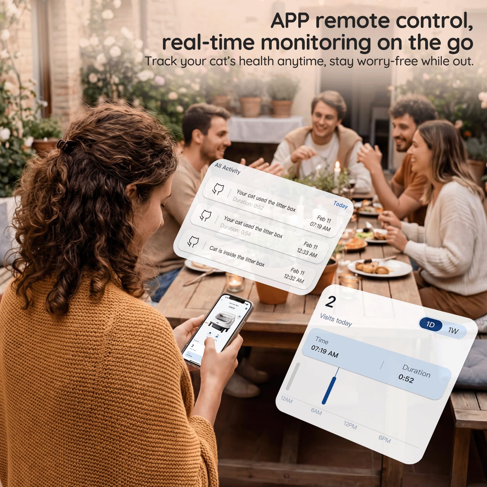 Litière Auto-Nettoyante 120L XXXL, Bac à Litière Automatique avec Application & Élimination des Odeurs, Litière Électrique pour Chat avec Protection 8-en-1, Idéal pour Grands Chats & Foyers Multi-Chat