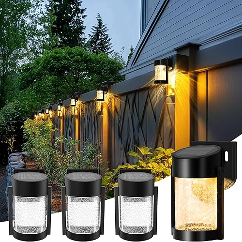 Paquete de 4 luces solares para valla al aire libre, IP65 impermeable para puerta delantera, patio, porche, valla, cobertizo, granero, patio,