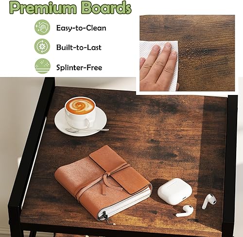 Miniatura 5 de Giantex Juego de 2 mesitas de noche industriales, mesita de noche rústica con cajón de almacenamiento y estante abierto, mesa auxiliar pequeña de 16