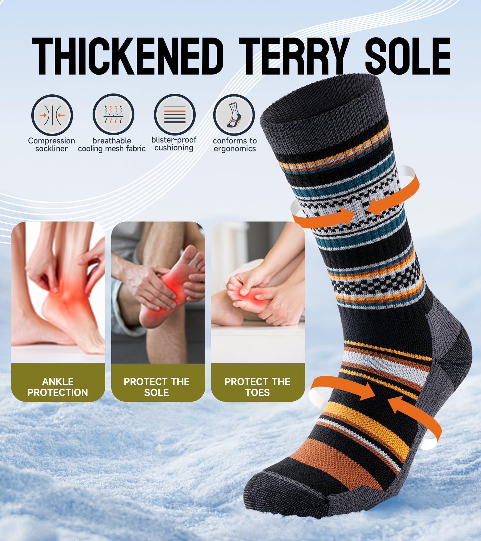 TANSTC Calze in Lana Merino, Calzini Invernali Classici, Traspiranti, per Uomo e Donna, Antiscivolo, Nero/Grigio/Colorato. 3 Paia, 35-38 39-42 43-46 47-50