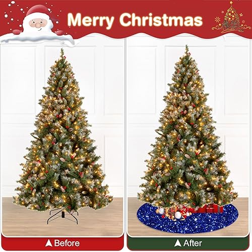 Miniatura 5 de Falda de árbol de Navidad con lentejuelas azules, falda de terciopelo grueso con purpurina, falda de árbol de Navidad de 21 pulgadas, falda de árbol