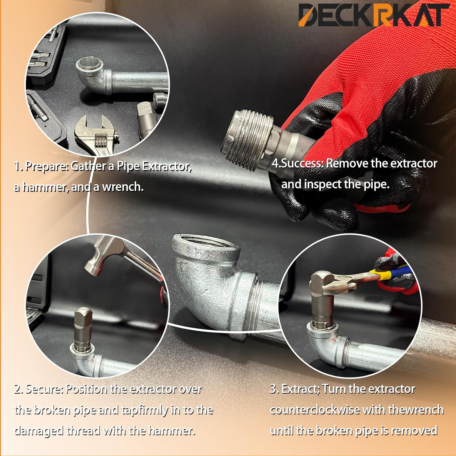 Heavy-Duty Pipe Extractor Set – 6 Piece Broken Pipe Removal Tool Kit for 1/8" to 1" Threaded Pipes and Fittings Including 1/8" 1/4" 3/8" 1/2" 3/4" 1" National Standard Pipes, with Rugged Storage Case.