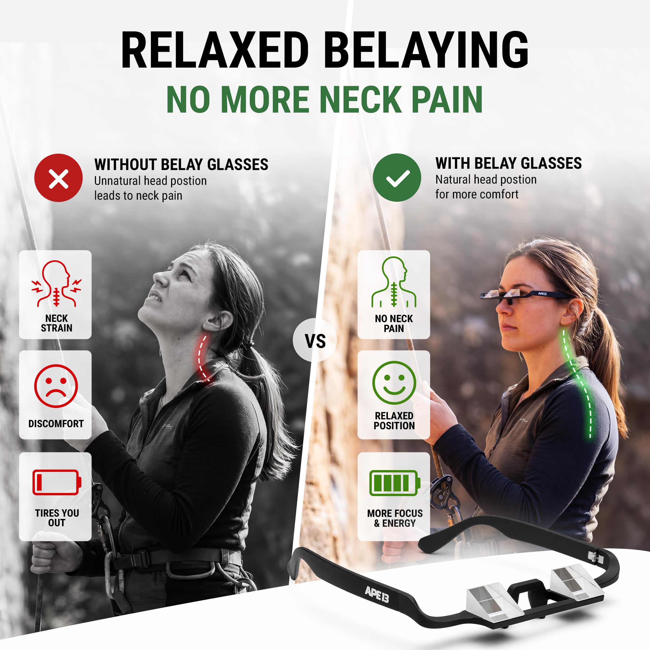 Climbing Belay Glasses Gafas de escalada para asegurar con prisma ligeras resistentes