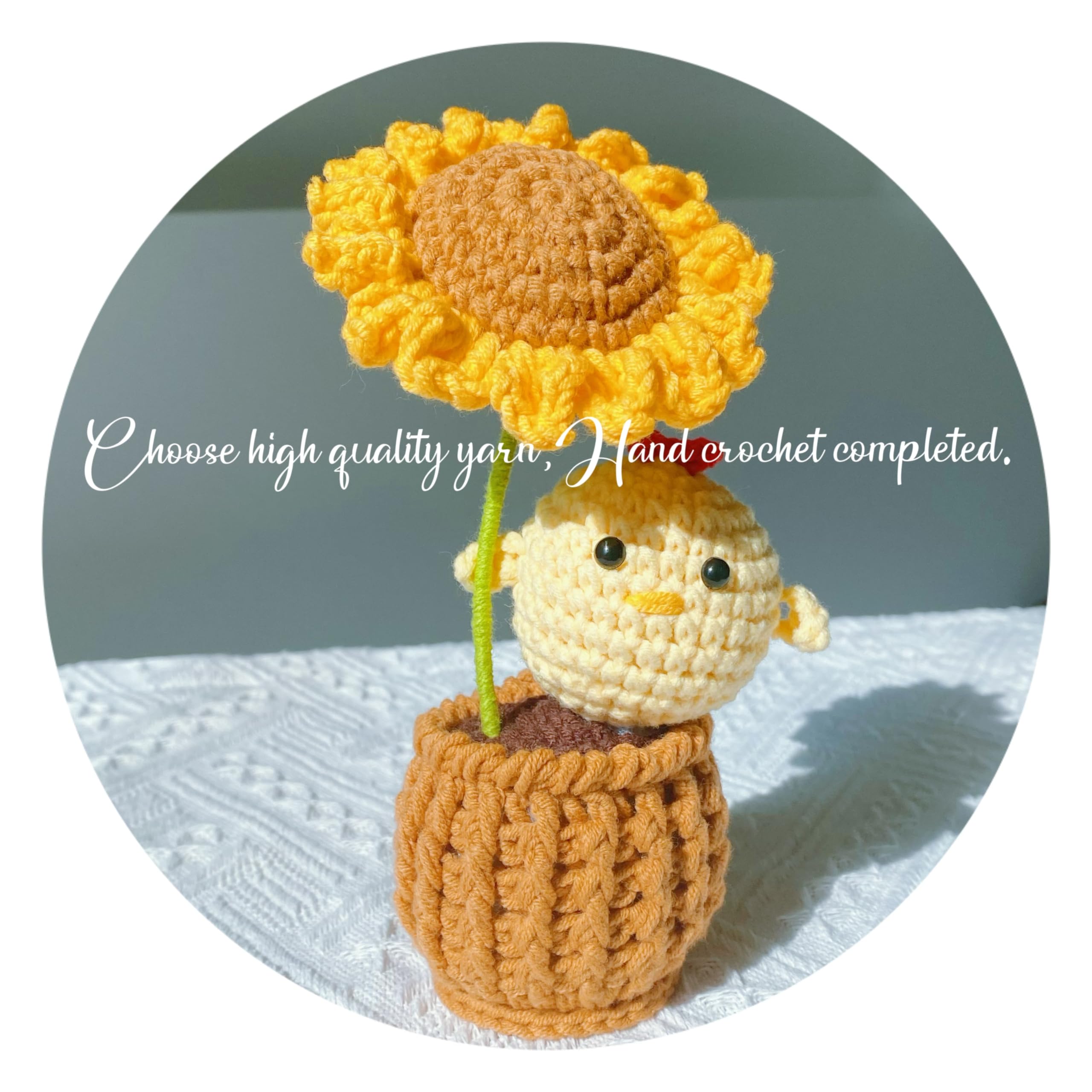 Funny Desk Decor?Already Made Crochet Animals,Funny Cute Crochet Chicken Decoration with Sunflower,Handmade Knitted Desk Decoration for Home Office Toy Cheer Up Gifts Mother's Day Birthday Party