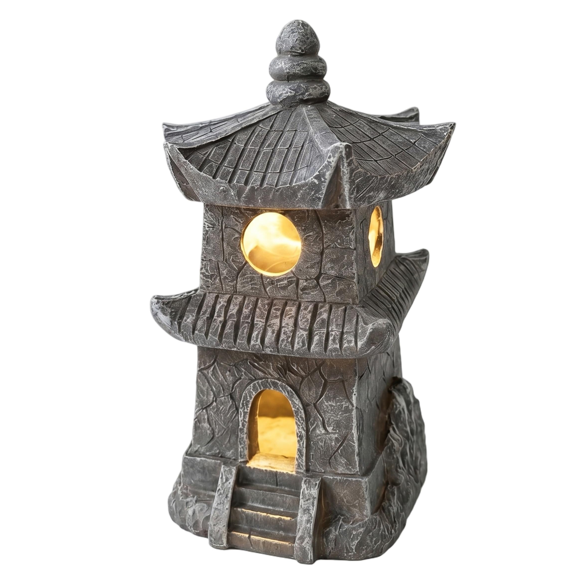 Luci solari per statuette da esterno, lanterna in pietra giapponese con pagoda in resina, decorazioni per giardino Zen per patio