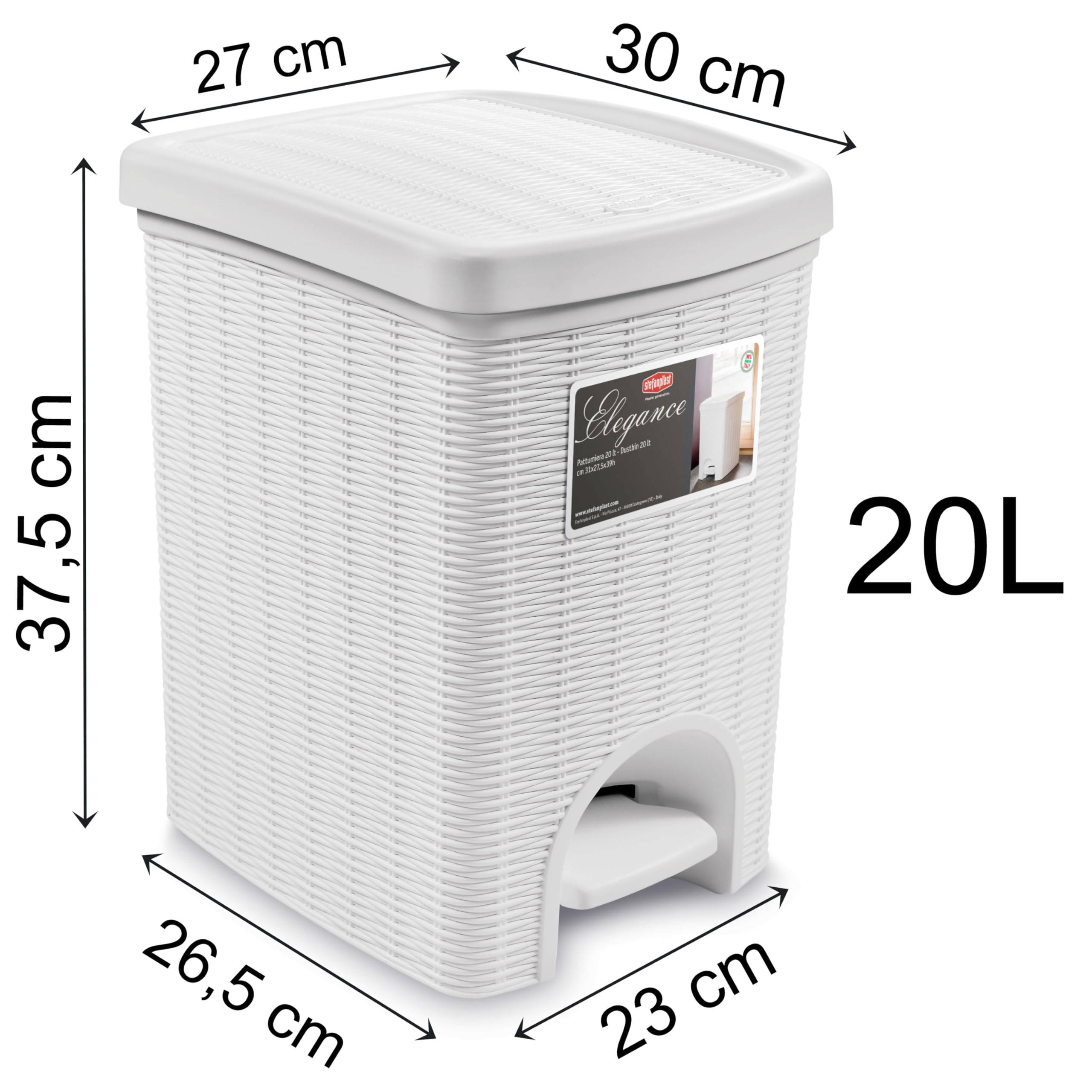 2 cubos basura pedal 20L separado rectangular 30x27x37cm aspecto ratán