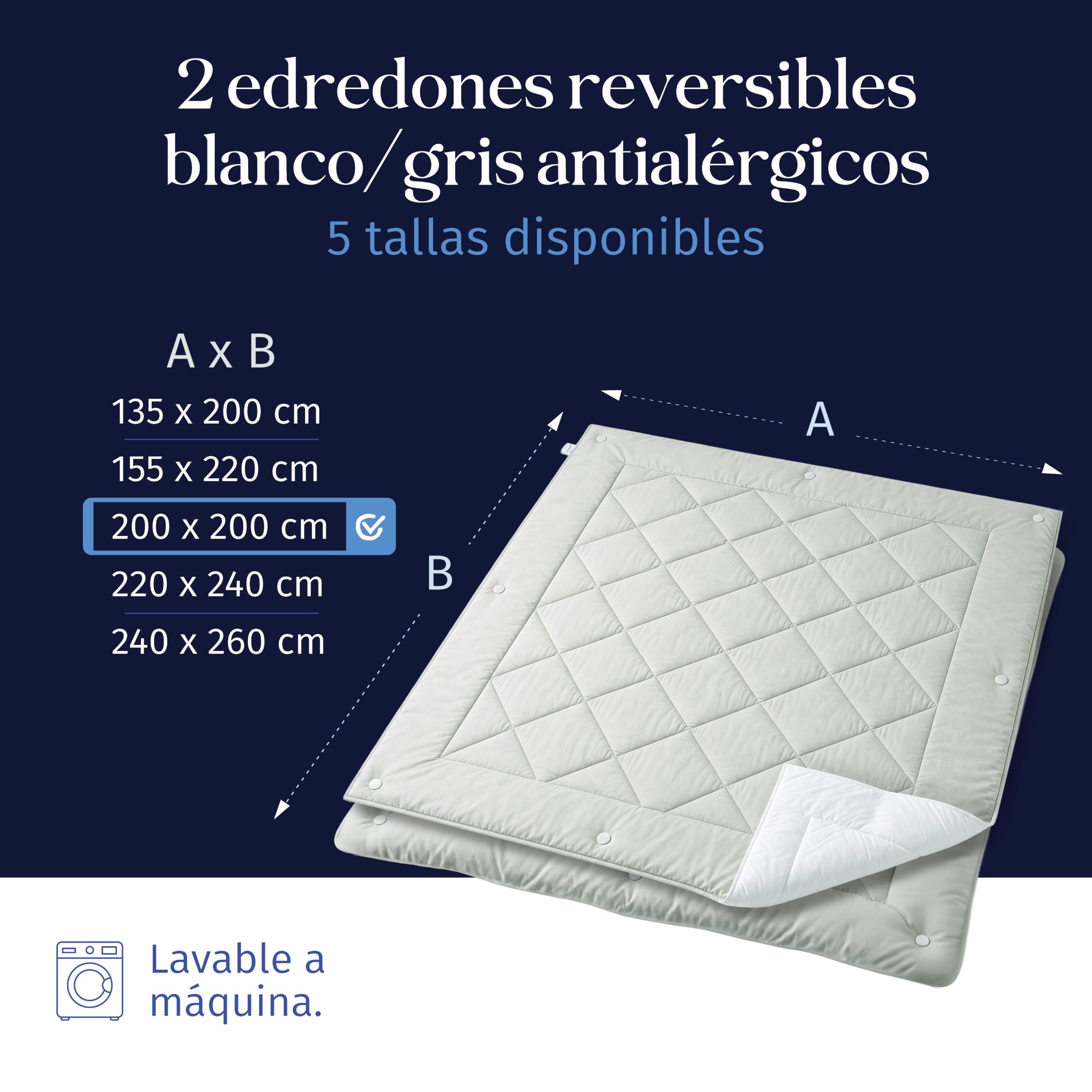 Dreamzie - Edredón Nórdico 200x200 Reversible 2en1 - Gris Blanco Oeko-Tex