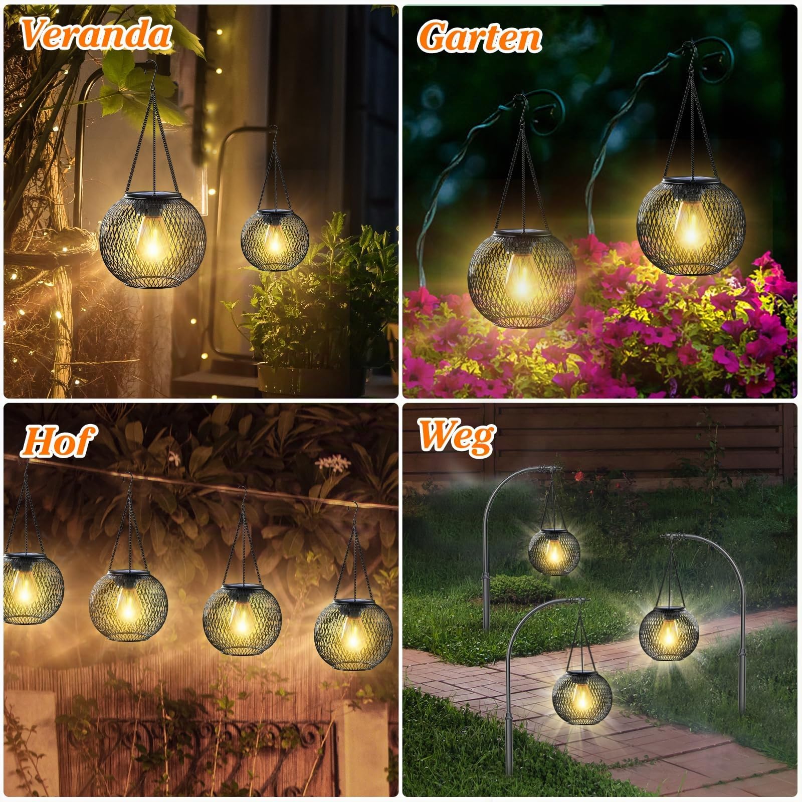 Solarlampen für Außen, Ortiny 2 Stück IP65 Wasserdicht Metall Solarlampen für Außen Garten Christmas Decorations Solarlampen für Garten Draußen Gartendeko Patio Baum Balkon Rasen Wand Tisch Geschenk