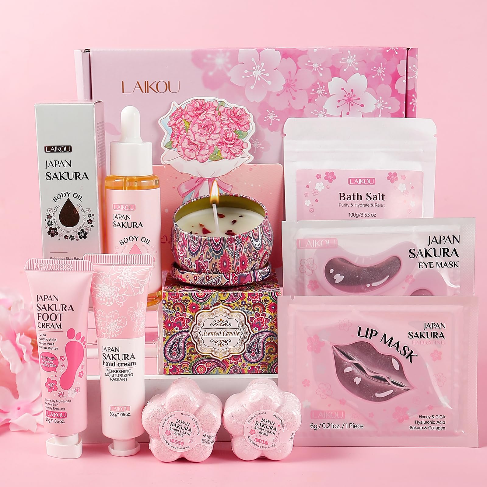 LAIKOU Sakura Pamper Gift Set, Ultimate Bath & Body Care