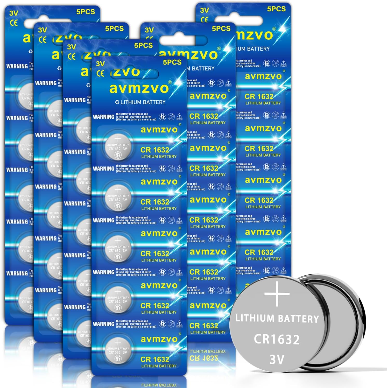 CR1632 Button Cell Batteries, Pack of 30, Lithium Coin 3 V, Long-Lasting Power, Mercury-Free, for Watch and Small Electronic Devices