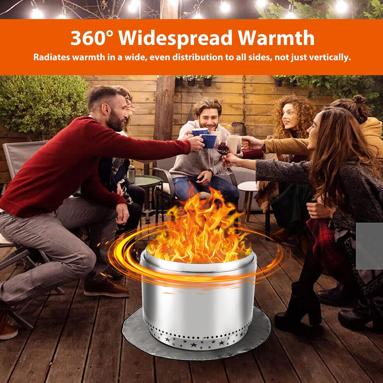 Brasero Exterior sin Humo con Interruptor de Aire, 27 Pulgadas, Acero Inoxidable, combustión Secundaria, portátil para Acampar, Fiestas en el jardín y Uso versátil en Interiores y Exteriores.