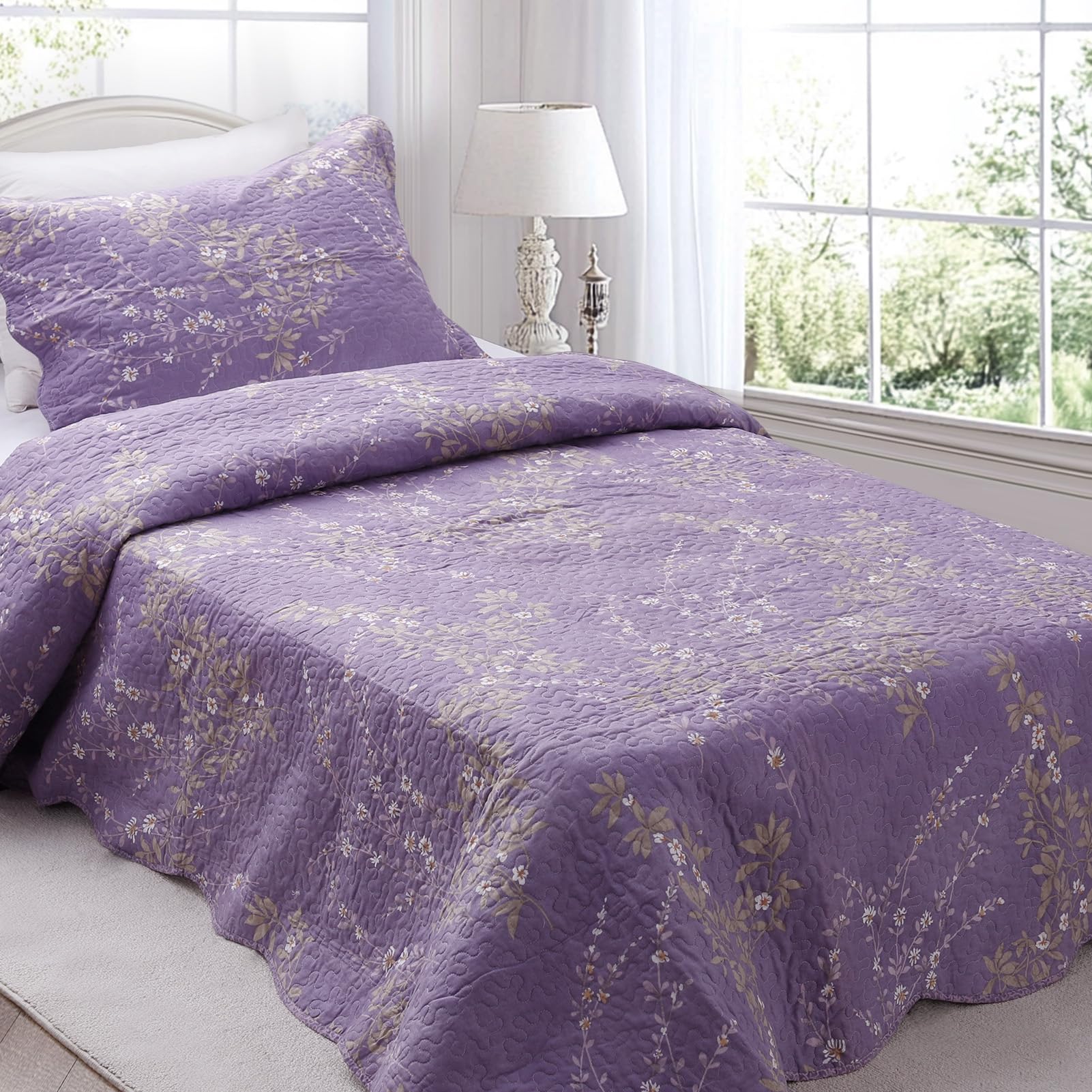 KASENTEX Twin Quilt Set Lightweight Bedspread Coverlet,Reversible Quilt Bedding Set,3 Pieces Soft Microfiber Lightweight Bedspread,Exquisite Printed