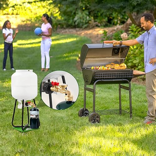 Miniatura 7 de Detoypapa Adaptador de recarga de propano para tanques de 1 libra, adaptador de propano mejorado de 90 grados, convertidor de 20 libras a 1 libra