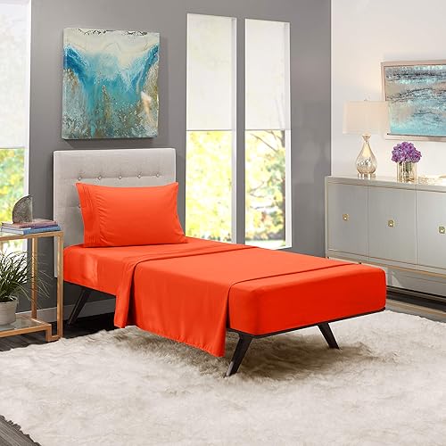 Nestl Kids Deep Pocket Twin XL Sheets - 3 Piece Twin XL Size Bed Sheets with Fitted Sheet, Flat Sheet, Pillow Case - Soft Bedsheet Set with Deep Pockets for Twin XL Size - Orange