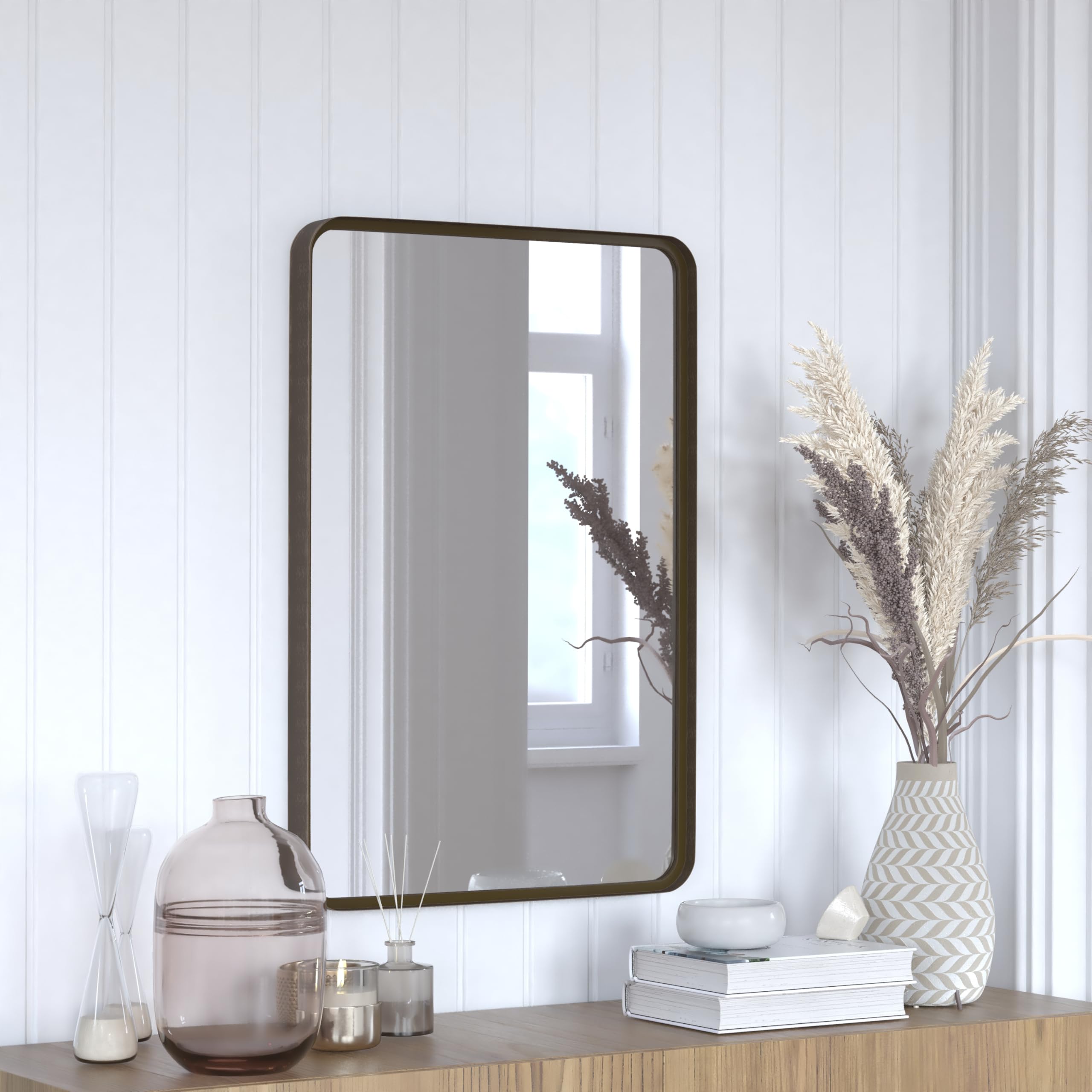 Miroir de salle de bain Janinne rectangulaire en bronze pour coiffeuse