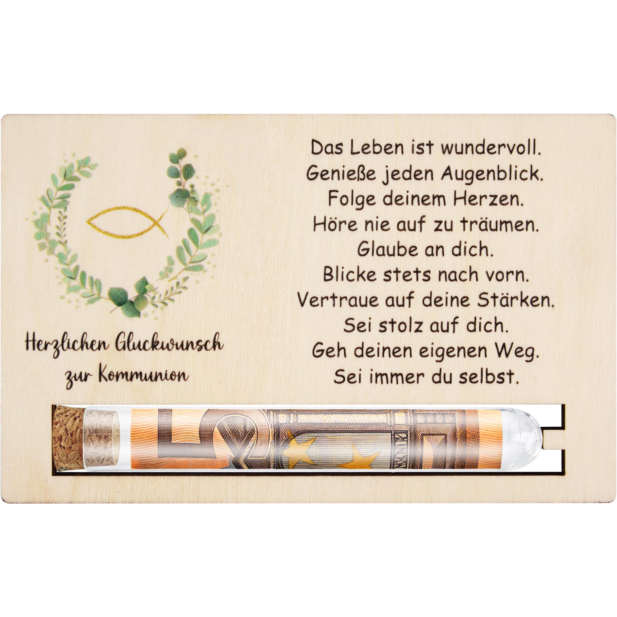 Erstkommunion Geschenke Junge Mädchen Geschenke zur Kommunion Geldgeschenke Kommunion Karte Holz mit Reagenzglas Erstkommunion Geschenk Geldgeschenk Konfirmationsgeschenke