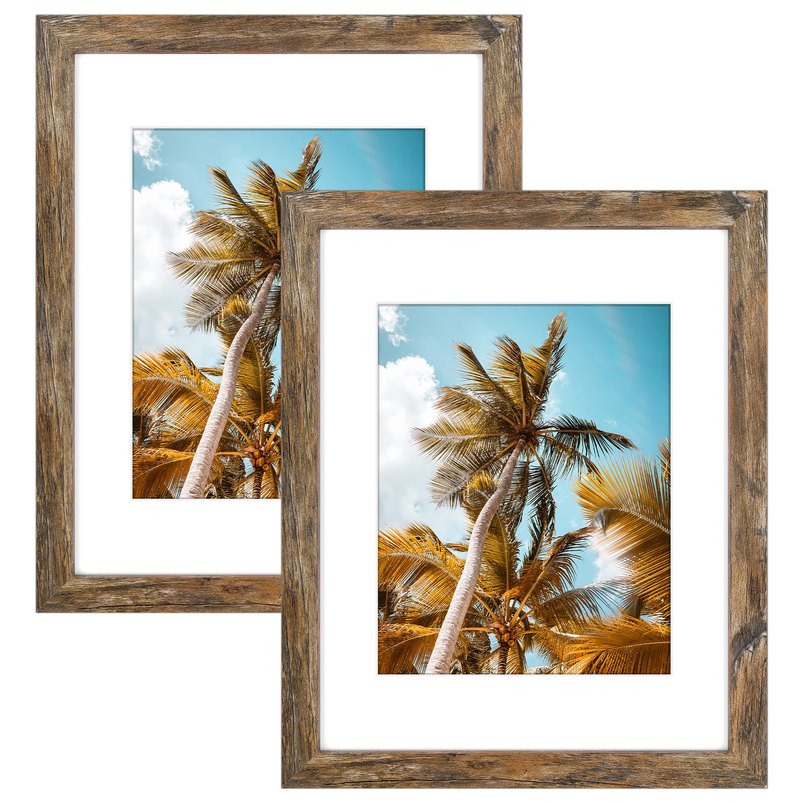 2 Pack 11x14 Rustic Brown Picture Frame with Real Glass Mat for 8x10