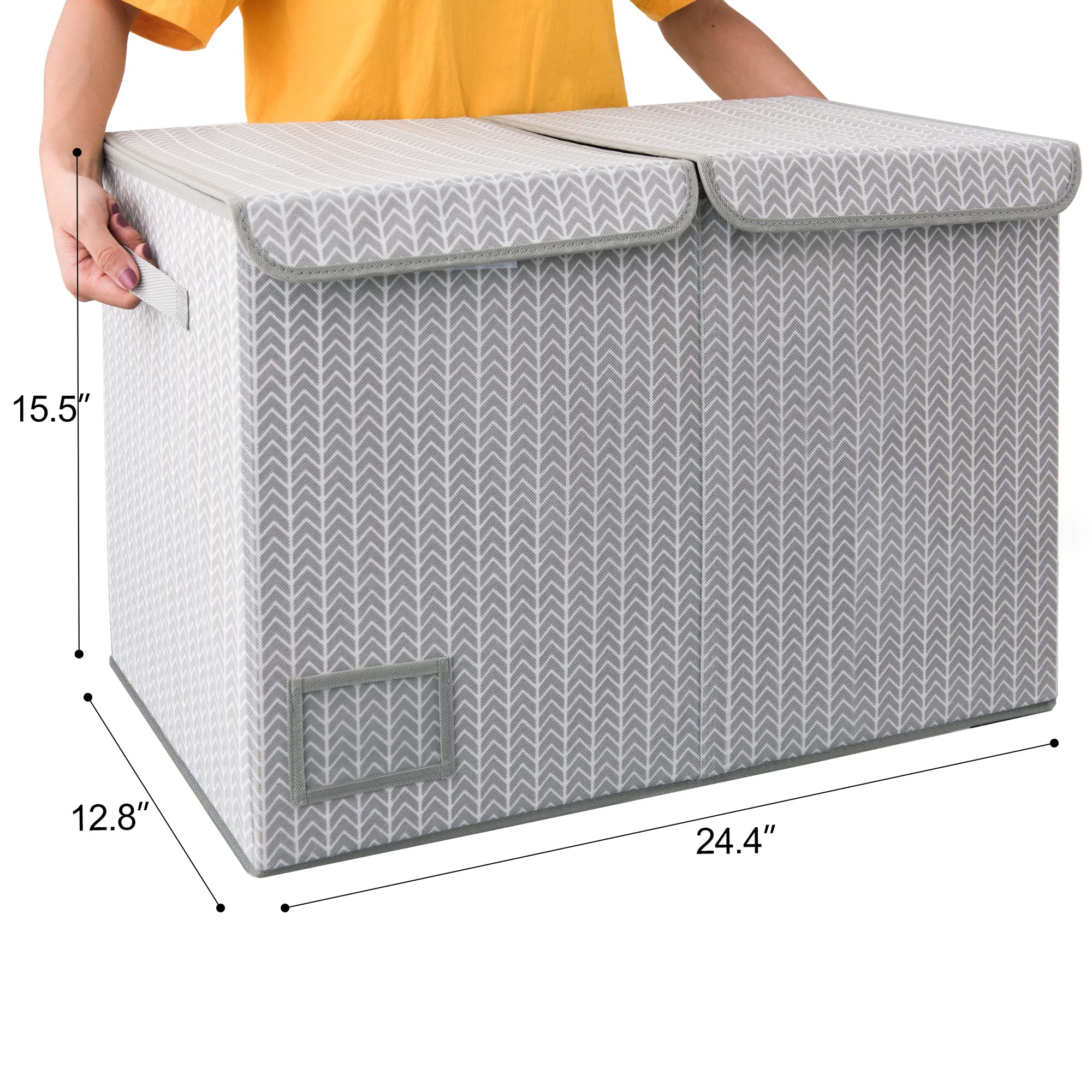 GRANNY SAYS Extra Large Storage Bin with Lid, Fabric Closet Bin with Lid, Storage Container with Lid, Storage Boxes Decorative for Organizing Bedroom Wardrobe, Gray/White, 1-Pack