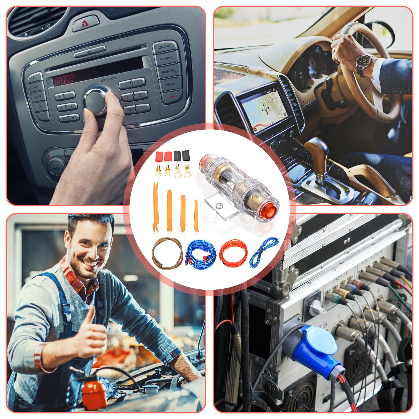Subwoofer Kabel Set, Car Hifi Kabel Set, Verstärker Kabelsatz, Verstärker Endstufe Kabel, Auto Verstärker Anschluss Set, Verstärker Kabelsatz Anschluss Set, Rot, 1500w