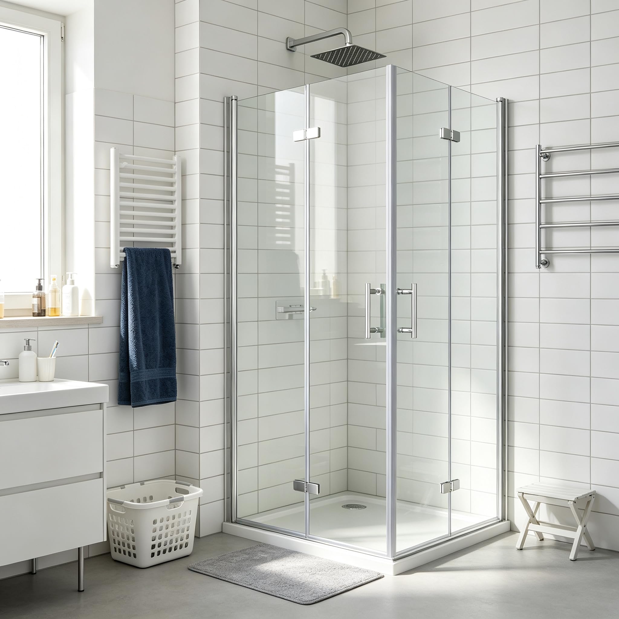 Duschkabine Eckeinstieg 70x120x195 cm Doppel Falttür 180º – 6mm ESG Sicherheitsglas, Nano-Beschichtung, ohne Duschwanne